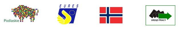 logo województwo podlaskie, eures, urzędu pracy i flaga norwegi